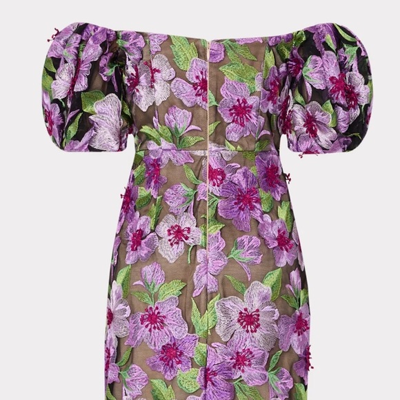 Milly Nira Off-Shoulder 3D Floral Appliqué Embroidered Midi Dress NWT Medium - Picture 8 of 17